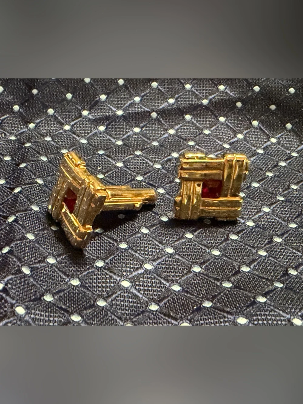 Gold-Tone Men’s Cufflinks with Red Accent